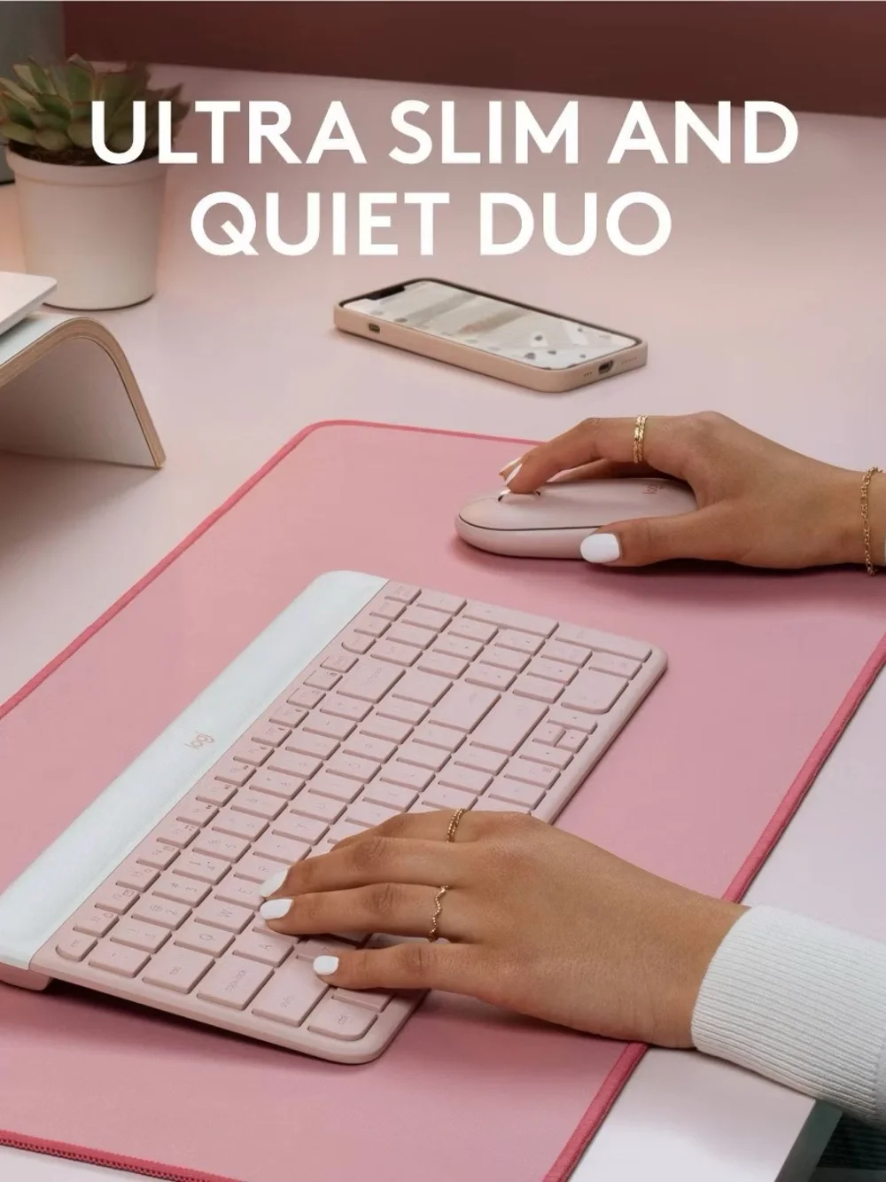 Logitech MK470 Keyboard Pink: USB-A Low-Profile Full-Size Keyboard & Mouse Combo